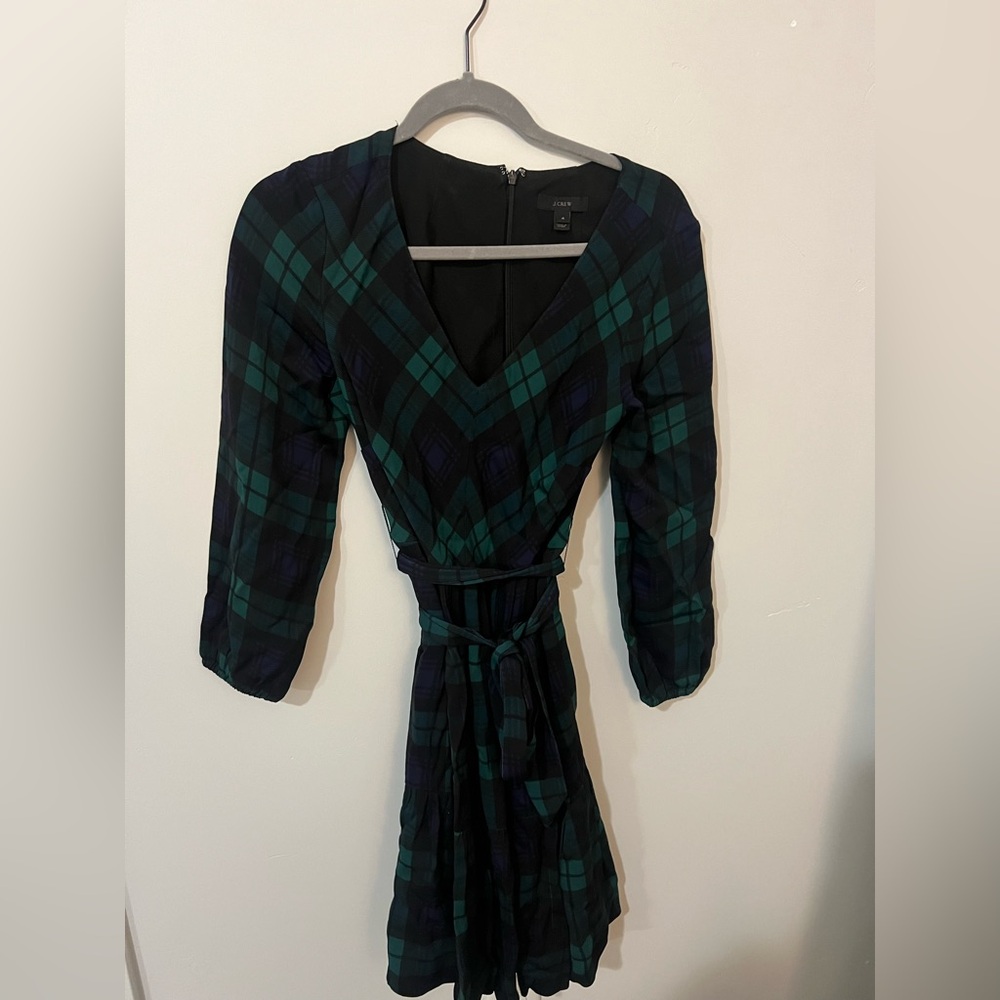 J. Crew Plaid Long Sleeve Dress - Green and Black